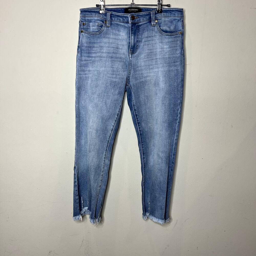 Liverpool Medium‎ Wash High Rise Crop Frayed Hem Ankle Denim Jeans Size 10